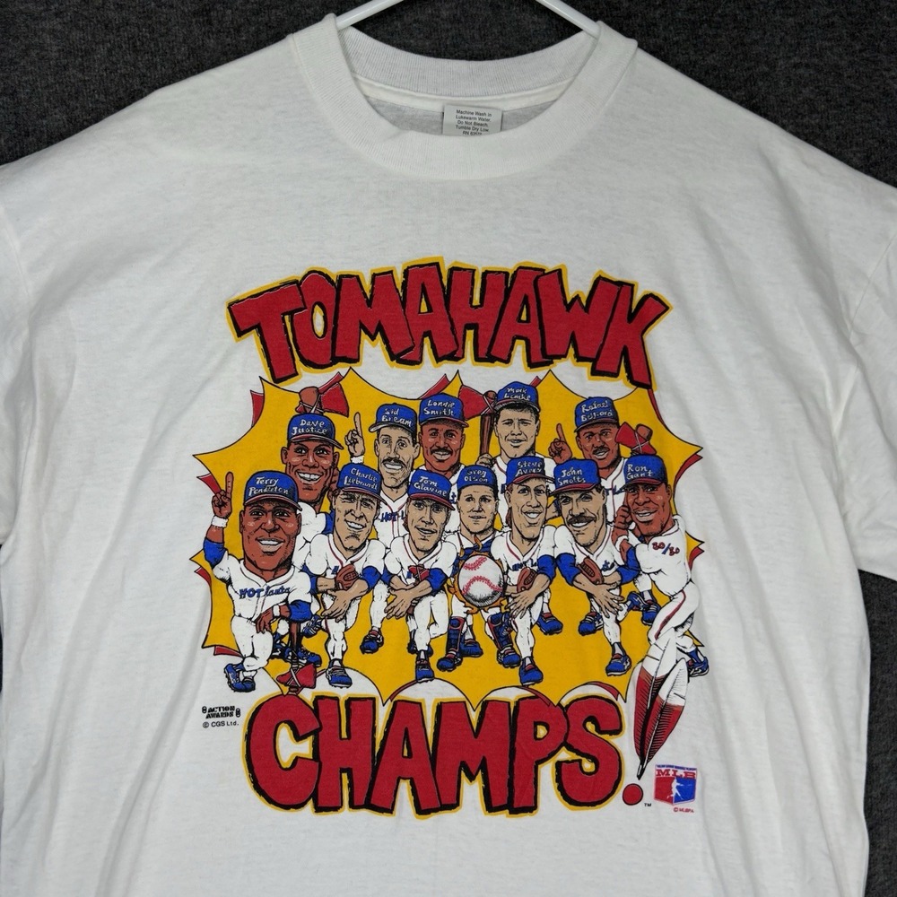 Vintage Atlanta Braves Shirt Mens XL White Caricature Tomahawk Chop 1991 90s